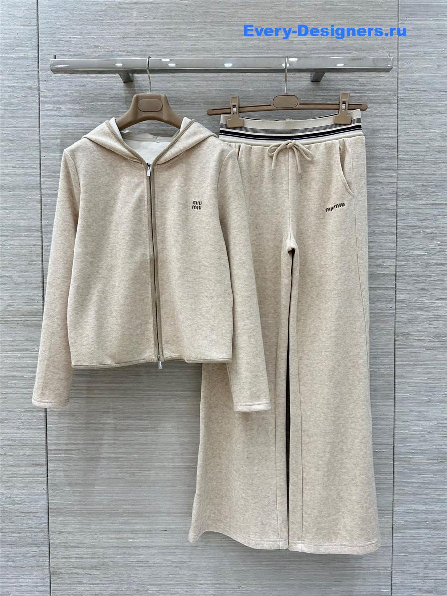 Miu Miu Beige Hooded Jacket Trousers Set