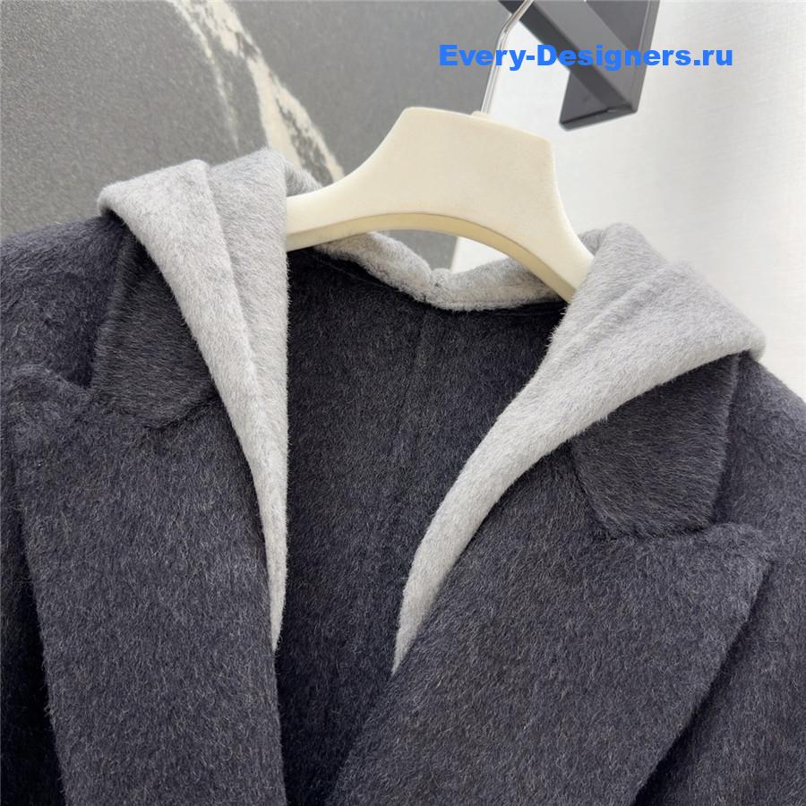 Max Mara Grey Hooded Double Coat