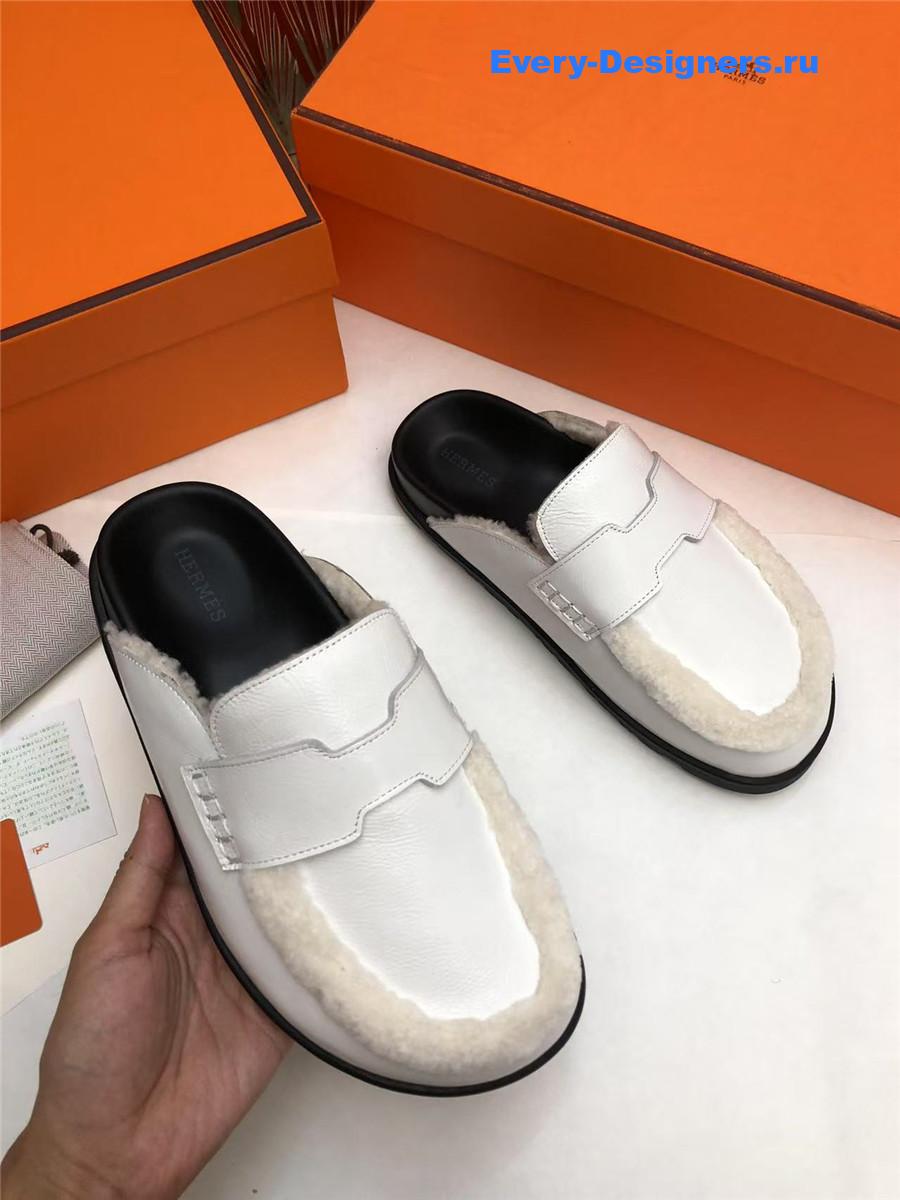 H**me5 white leather goatskin shearling go mules