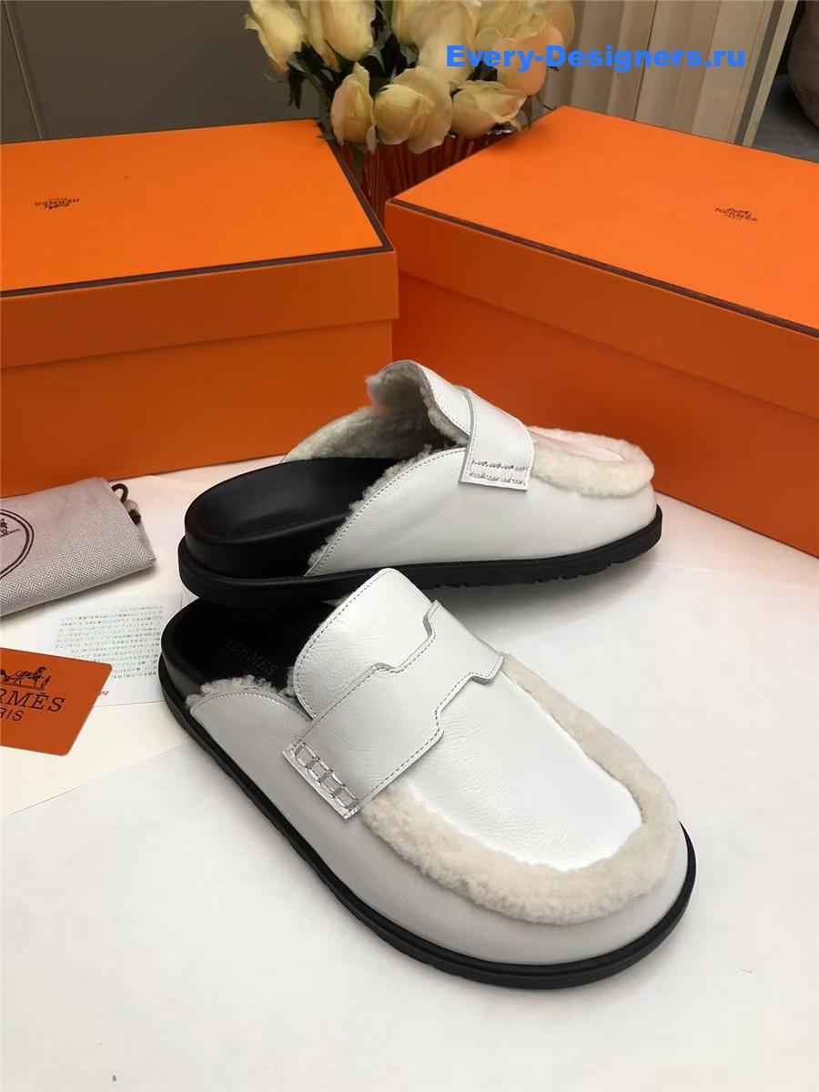 H**me5 white leather goatskin shearling go mules