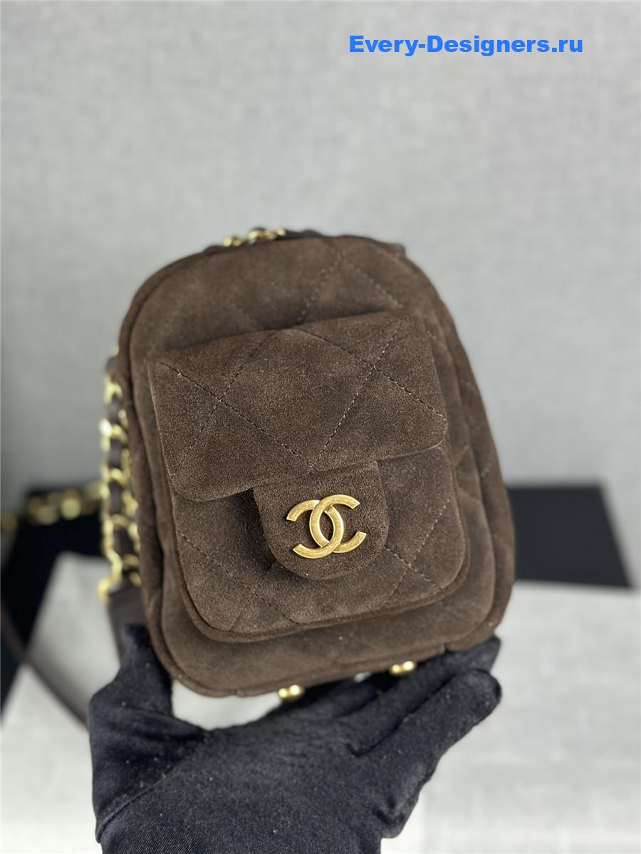 Ch**el dark brown suede small bowling bag