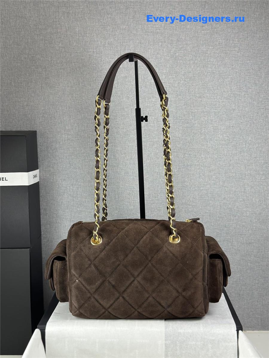 Ch**el dark brown suede small bowling bag