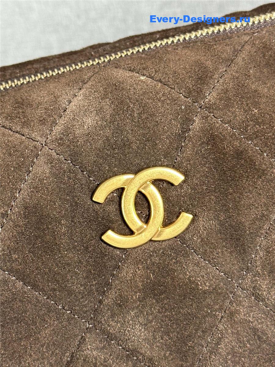 Ch**el dark brown suede small bowling bag