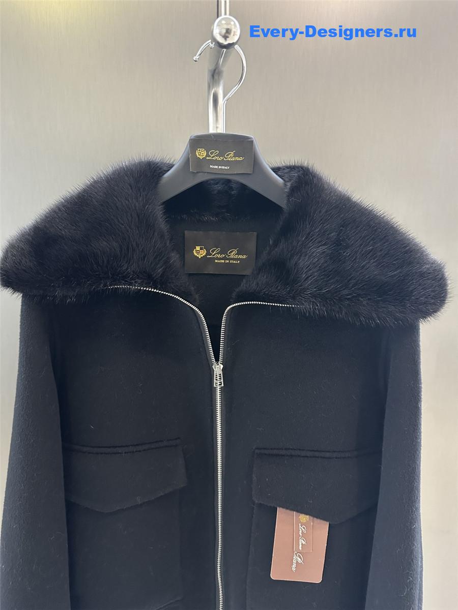L0r0 P1ana lapel mink black cashmere zip-up jacket