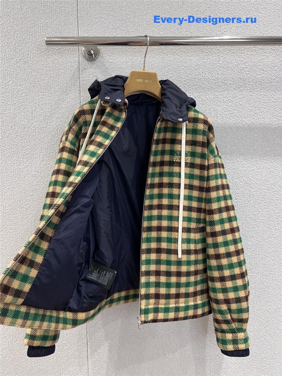 Miu Miu Green Gingham-check Hooded Jacket