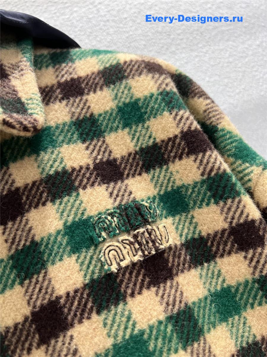 Miu Miu Green Gingham-check Hooded Jacket