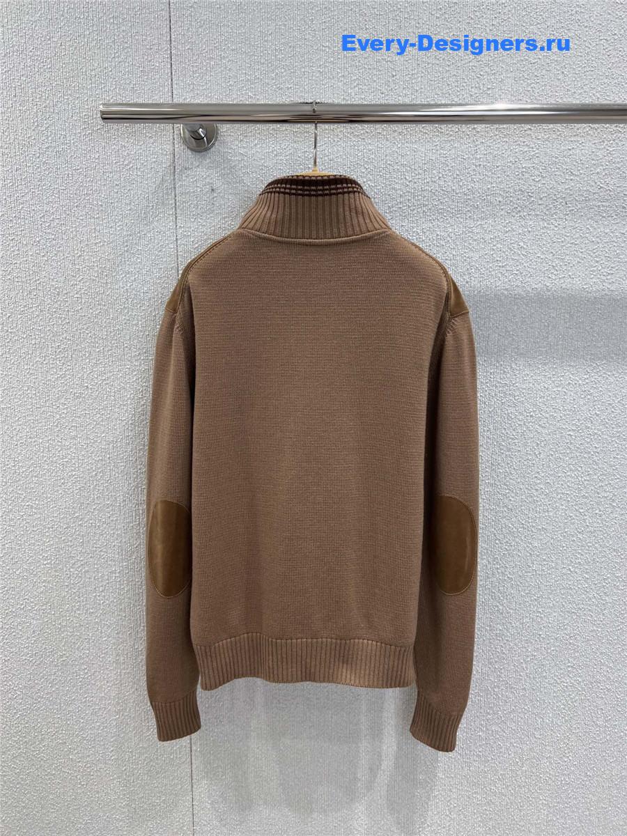 Miu Miu Brown Suede-insert Ribbed Cardigan Coat