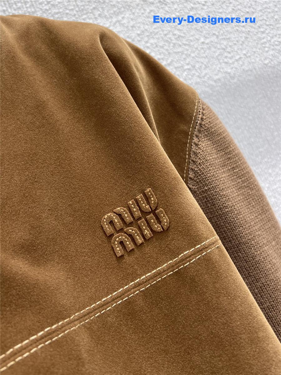 Miu Miu Brown Suede-insert Ribbed Cardigan Coat
