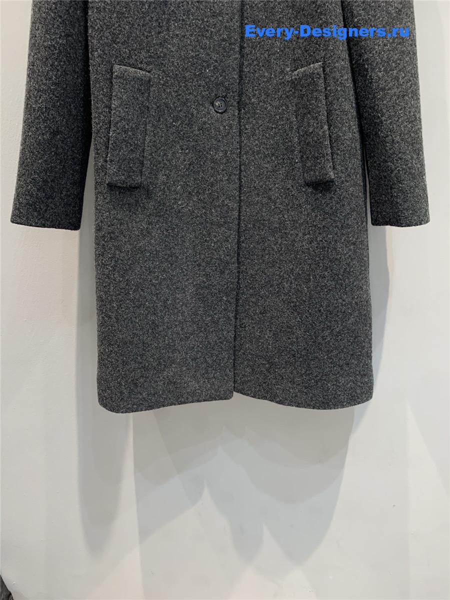 Miu Miu Dark Grey Wool Crew Neck Coat