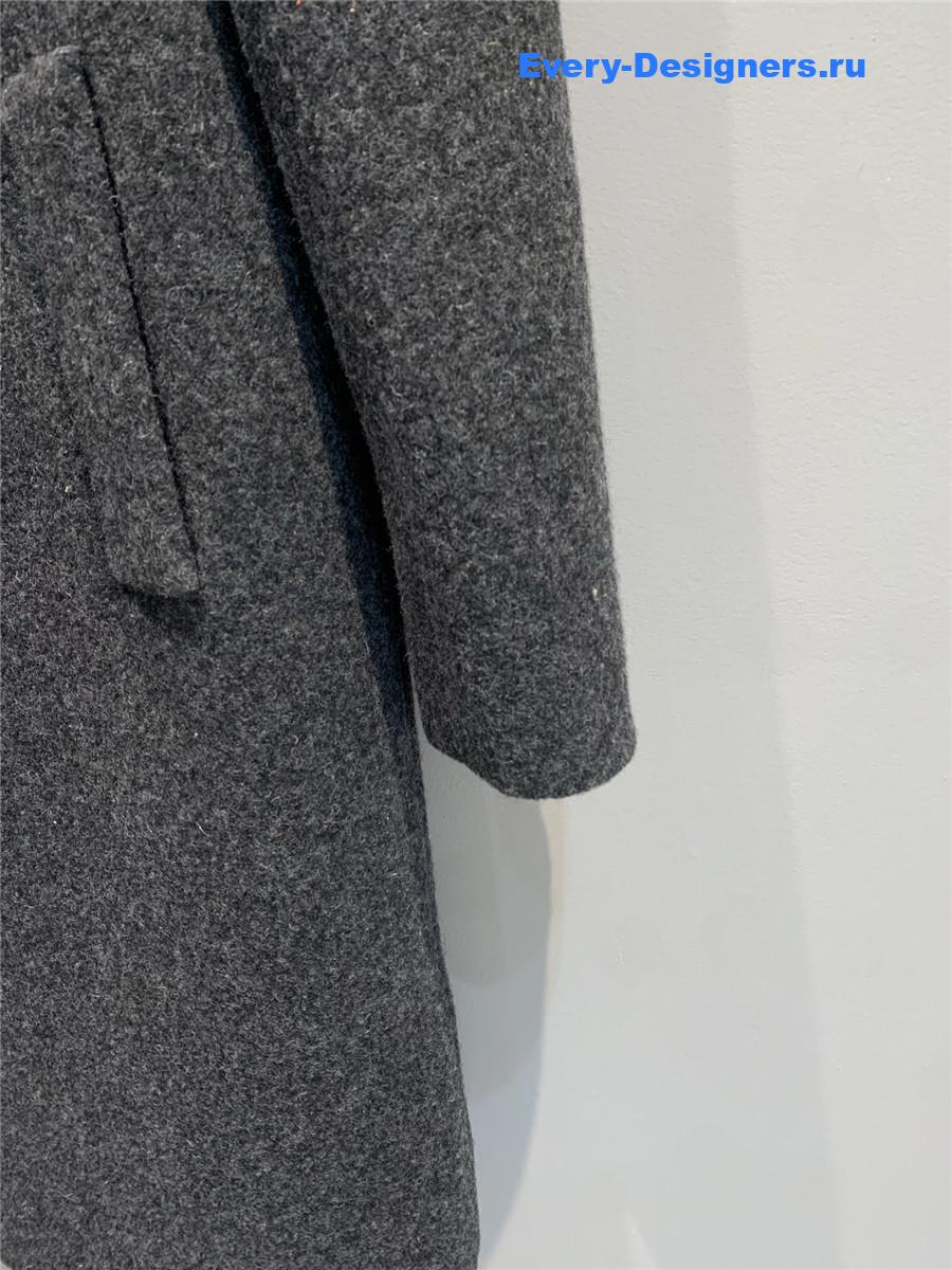 Miu Miu Dark Grey Wool Crew Neck Coat