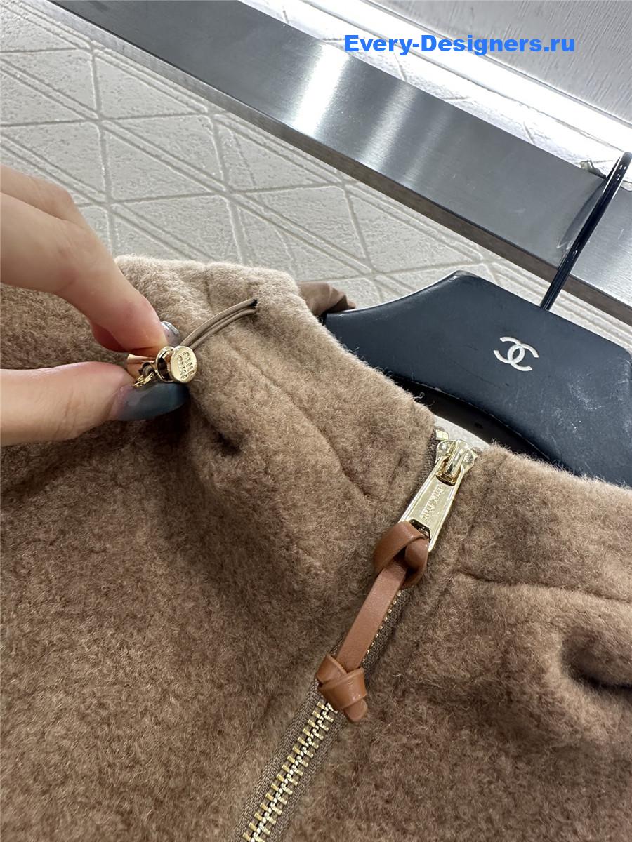 Miu Miu Hooded Drawstring Lambswool Zip-up Jacket