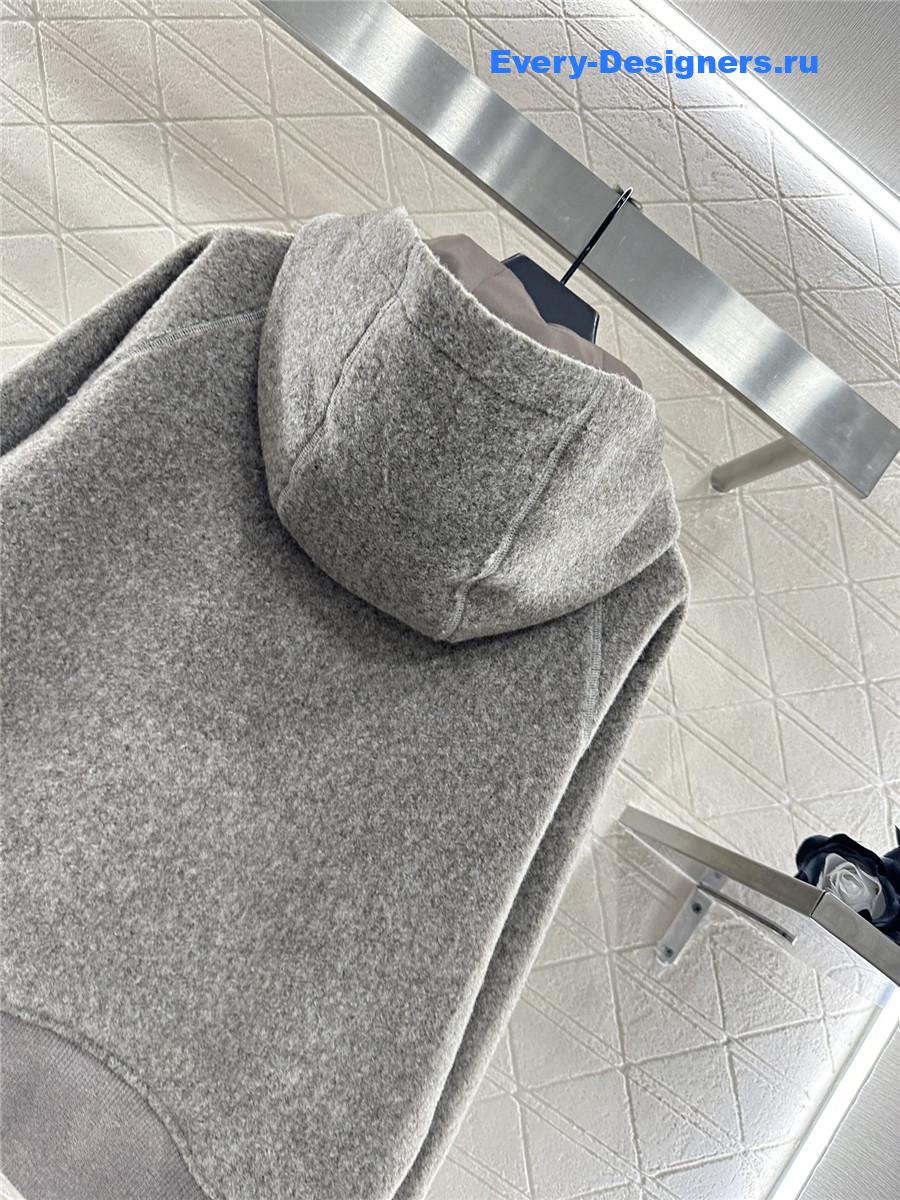 Miu Miu Grey Hooded Drawstring Lambswool Zip-up Jacket