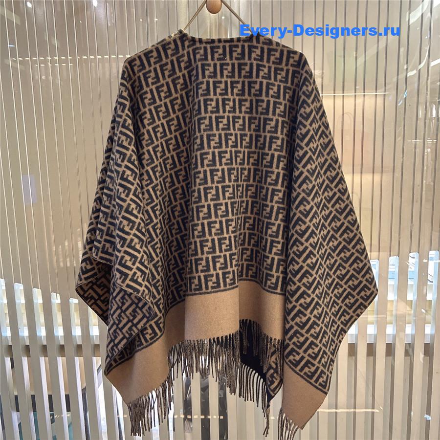 F**di brown wool cashmere poncho