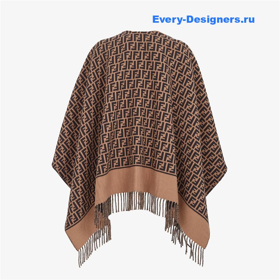 F**di brown wool cashmere poncho