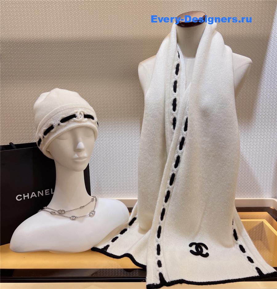 Ch**el white cashmere hat and scarf set