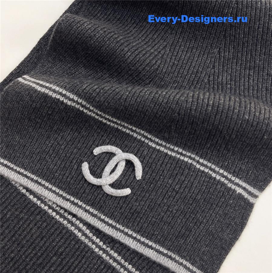 Ch**el dark grey logo cashmere scarf