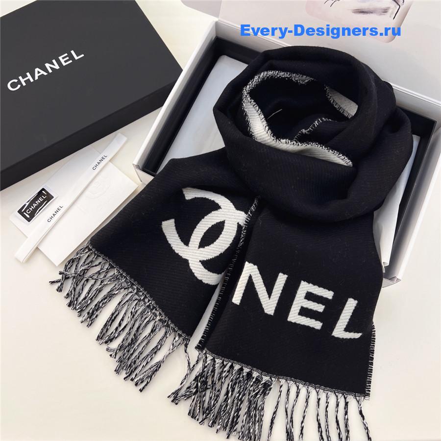 Ch**el black logo cashmere scarf