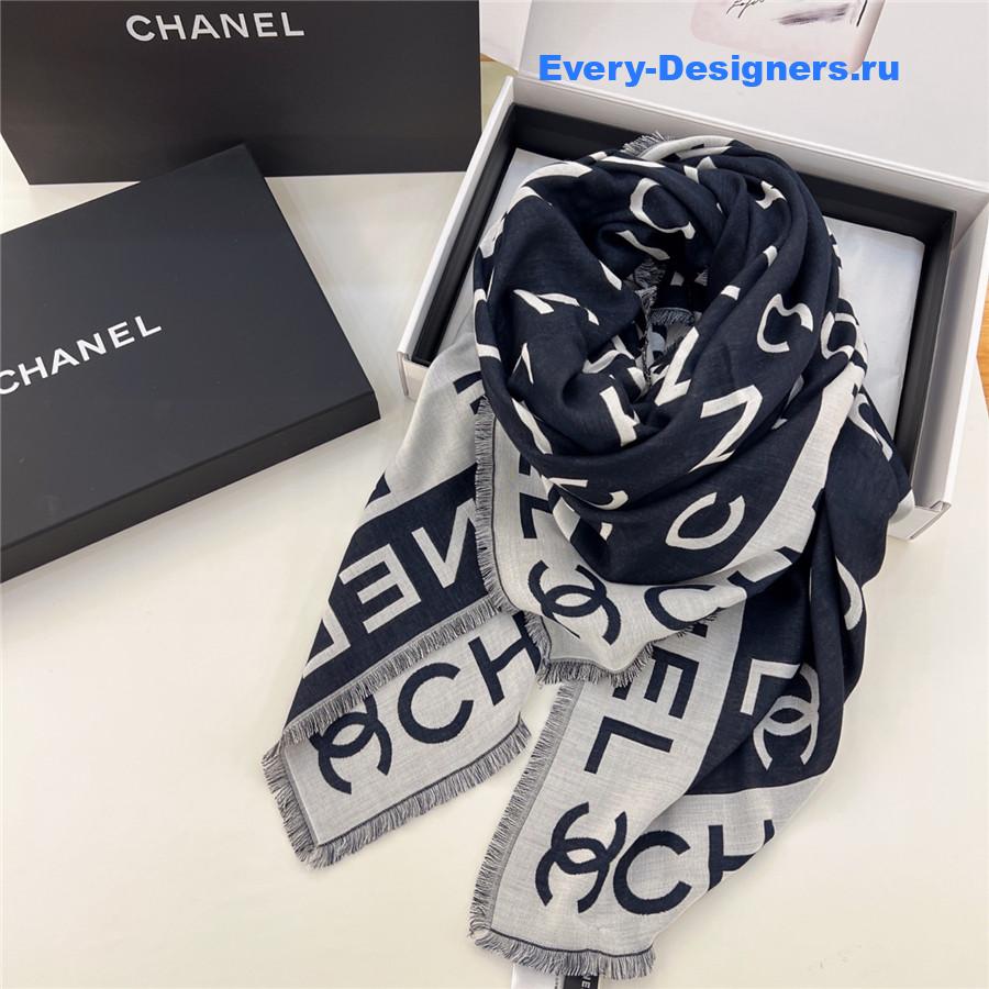 Ch**el denim double jacquard cashmere scarf