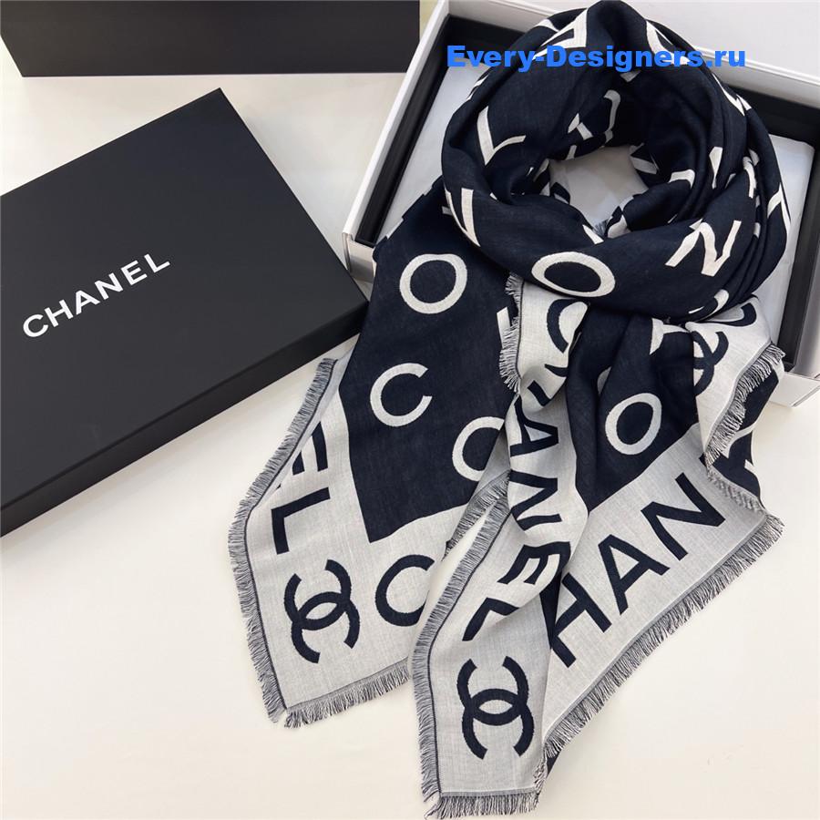 Ch**el denim double jacquard cashmere scarf