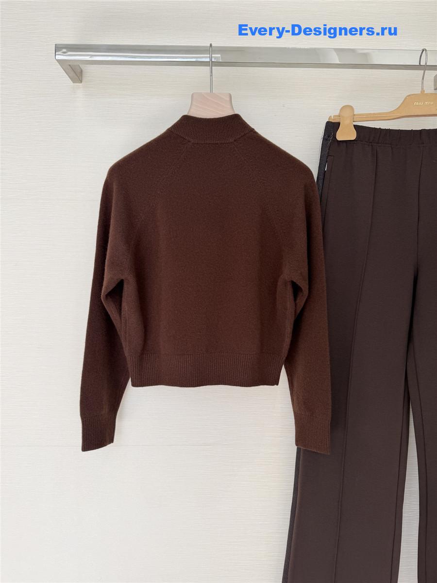 Miu Miu Brown Zip-up Cropped Cardigan
