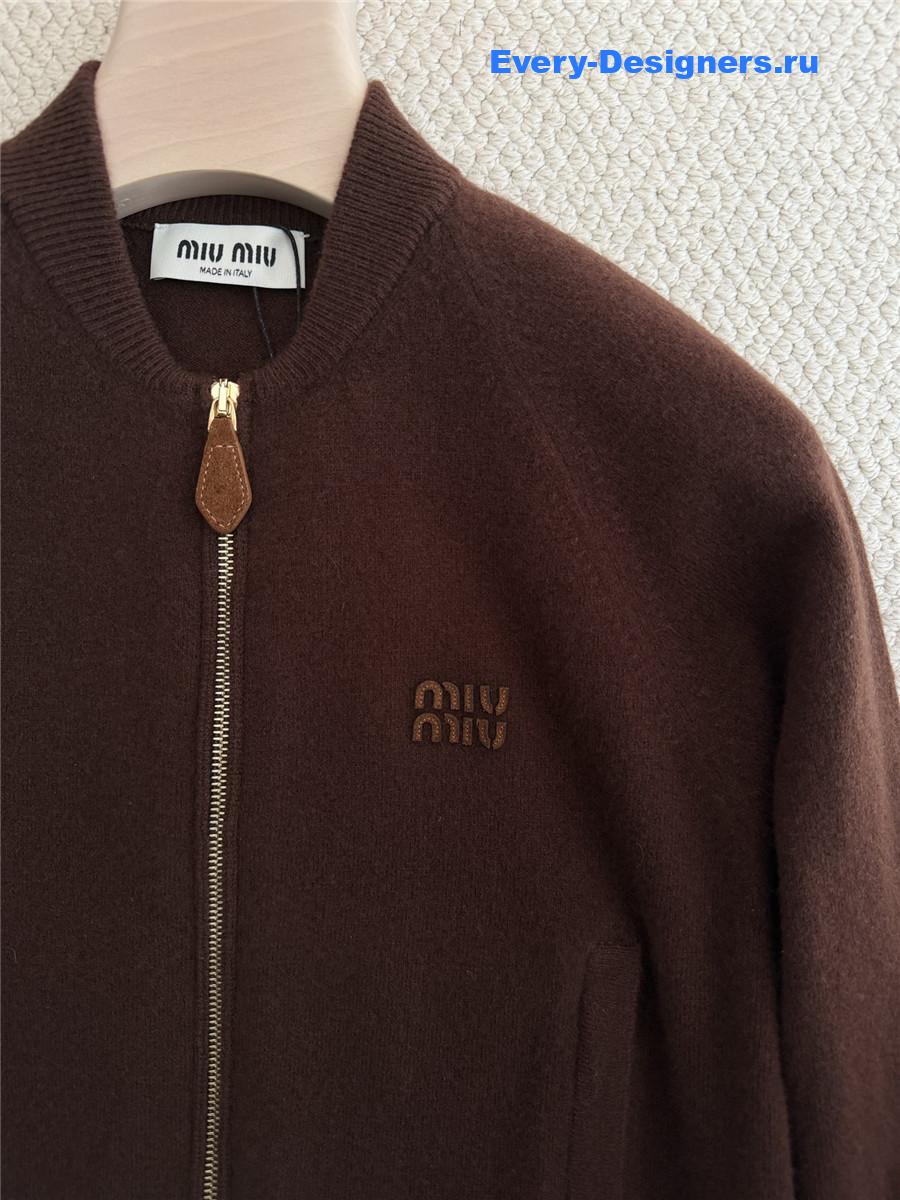 Miu Miu Brown Zip-up Cropped Cardigan
