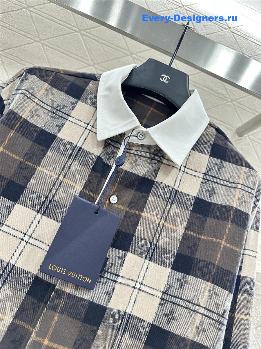 l0vis Vvtt0n monogram flannel long-sleeved polo shirt