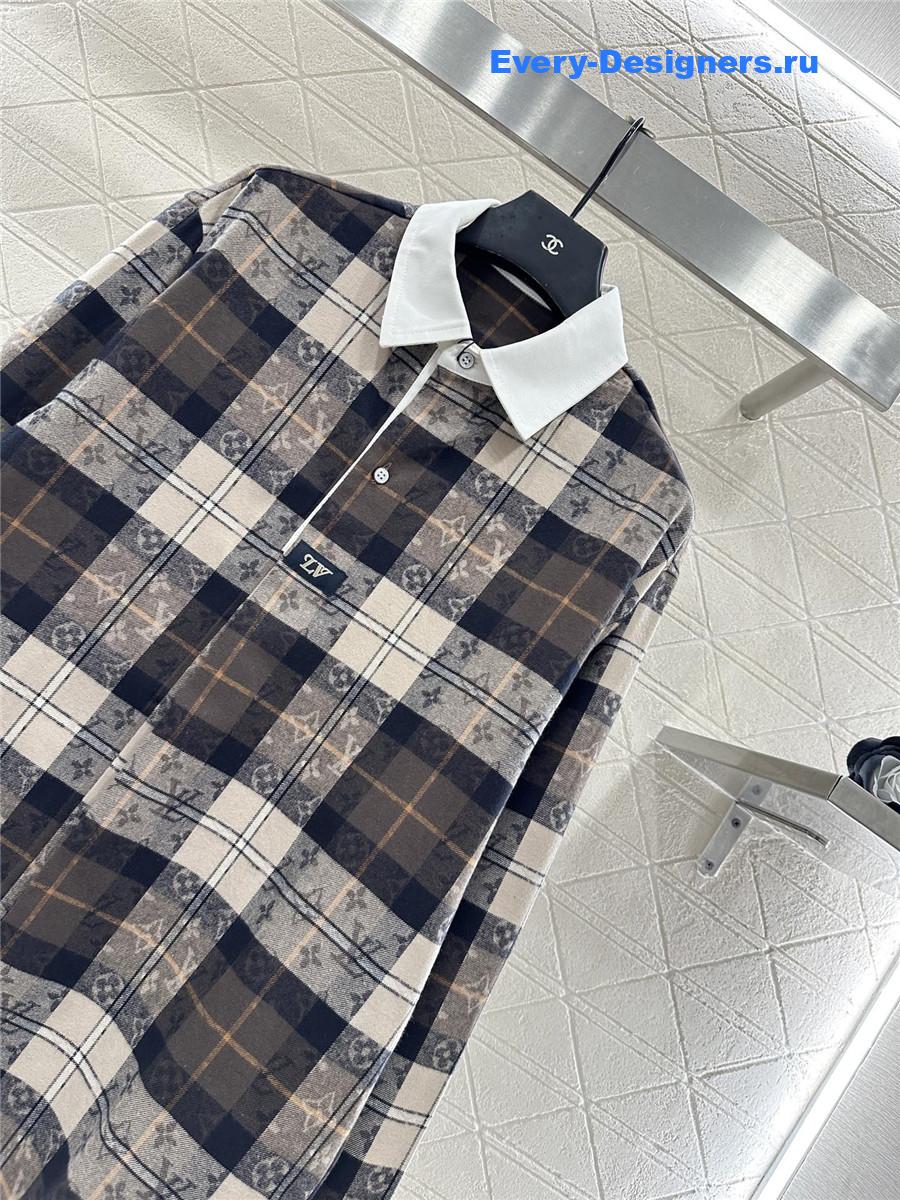 l0vis Vvtt0n monogram flannel long-sleeved polo shirt