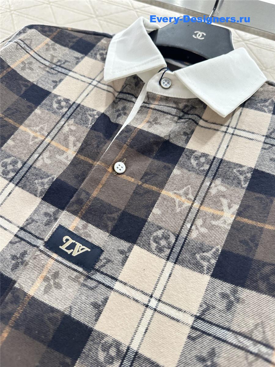 l0vis Vvtt0n monogram flannel long-sleeved polo shirt