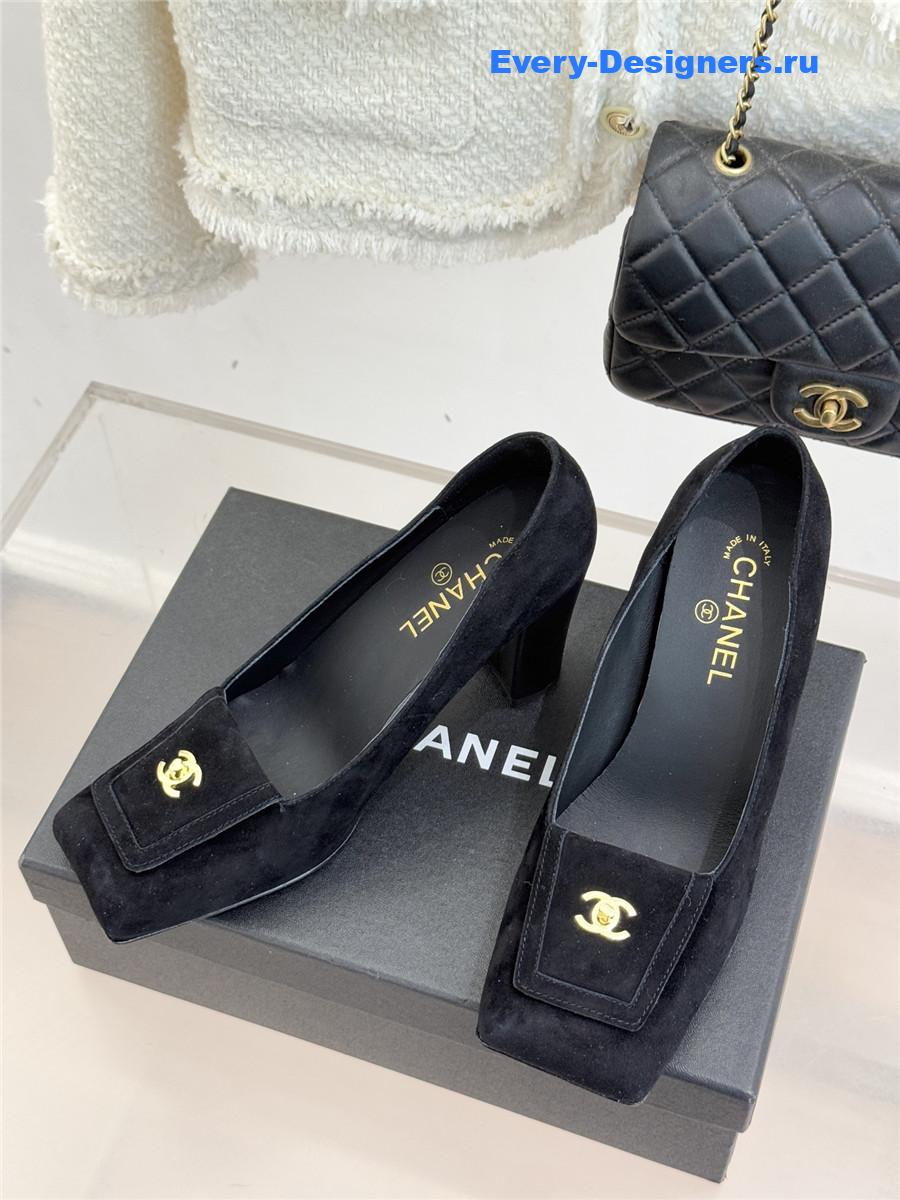 Ch**el black suede square toe pumps