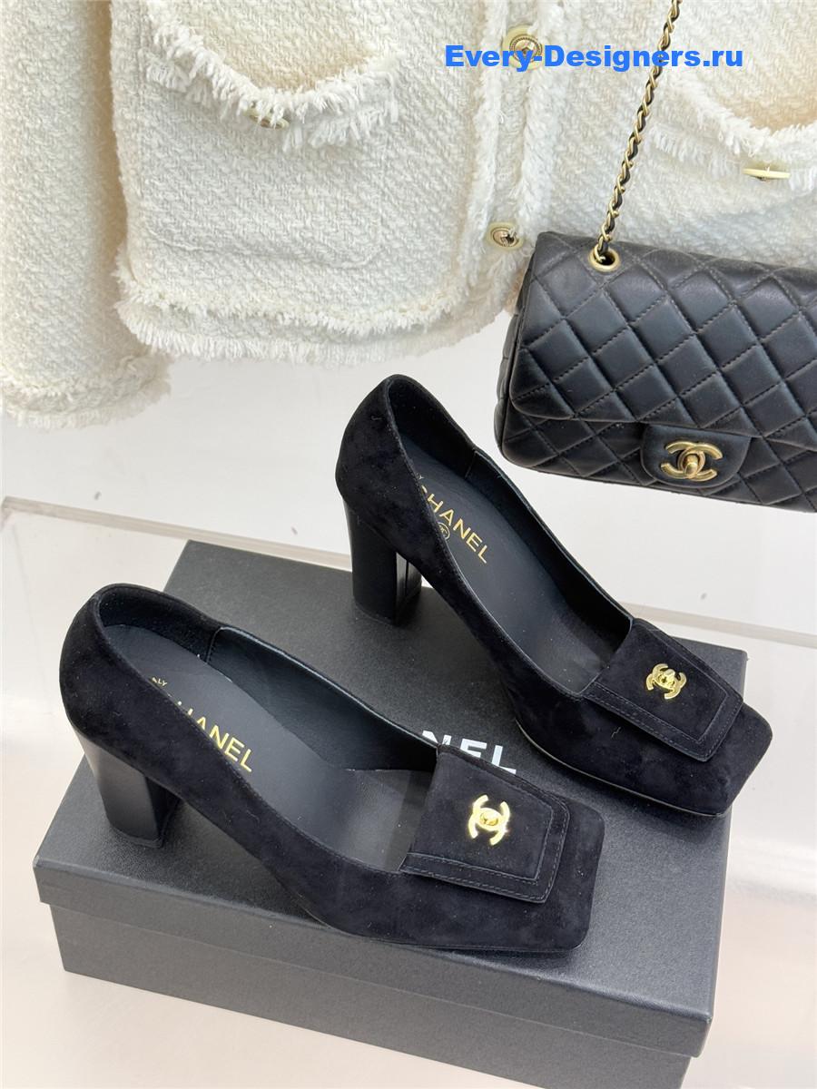 Ch**el black suede square toe pumps