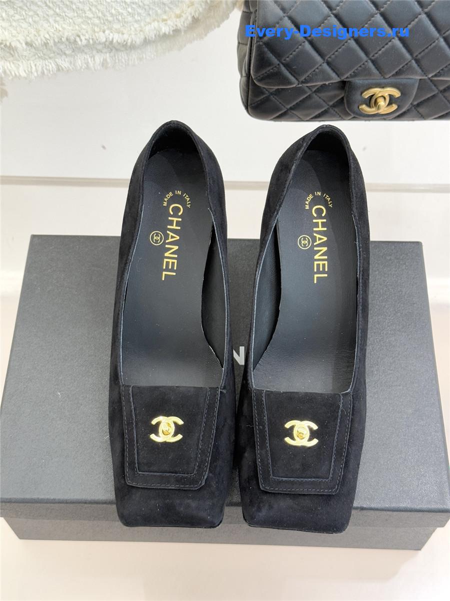 Ch**el black suede square toe pumps