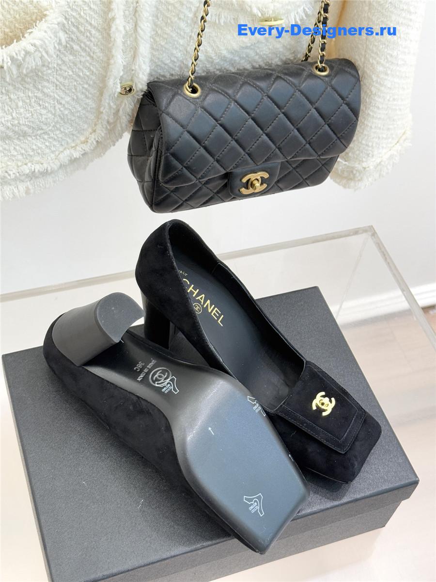 Ch**el black suede square toe pumps