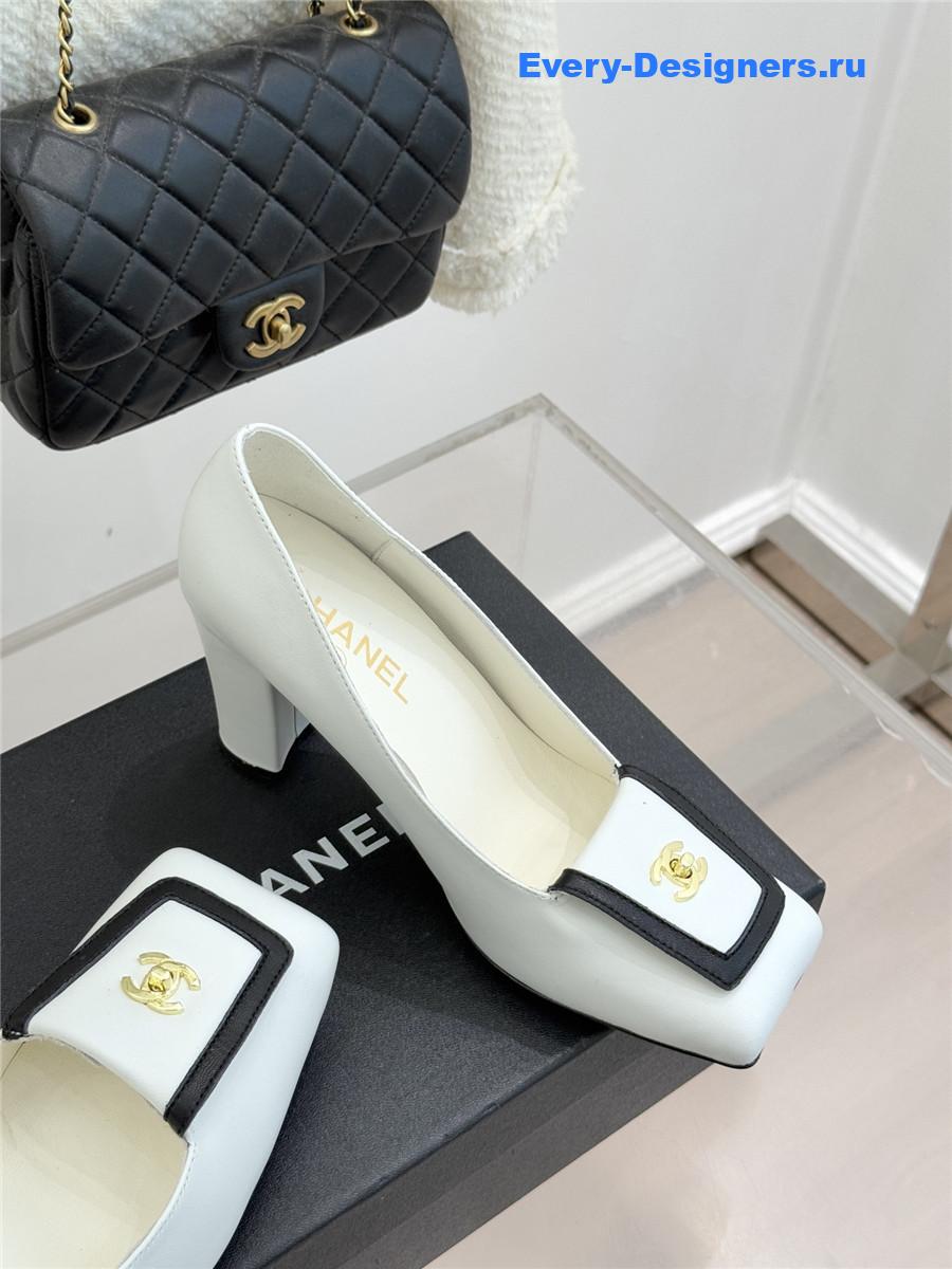 Ch**el white leather square toe pumps