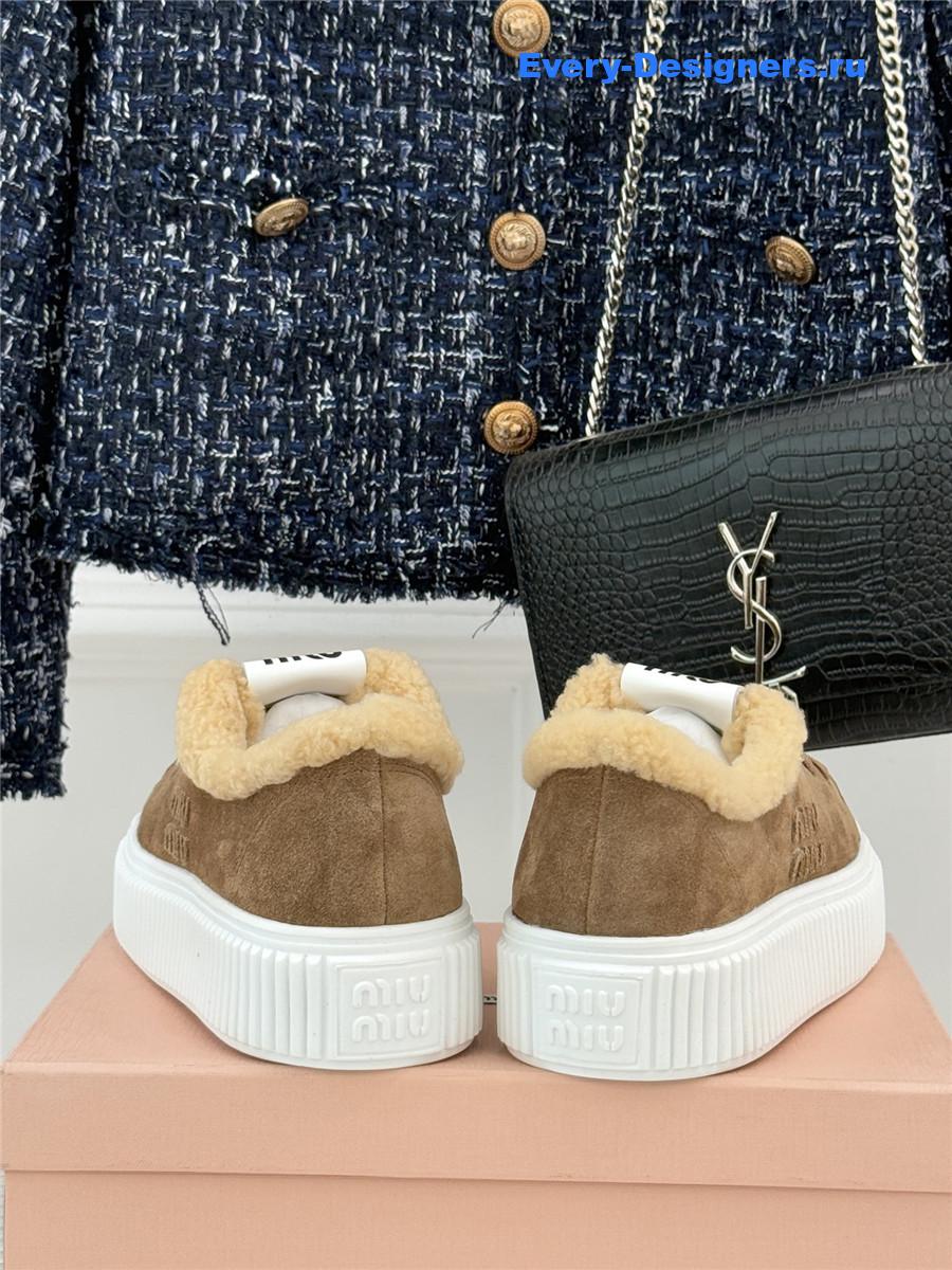 Miu Miu Desert Beige Suede And Shearling Sneakers