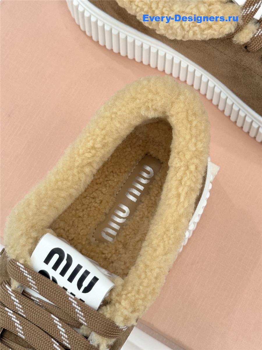 Miu Miu Desert Beige Suede And Shearling Sneakers