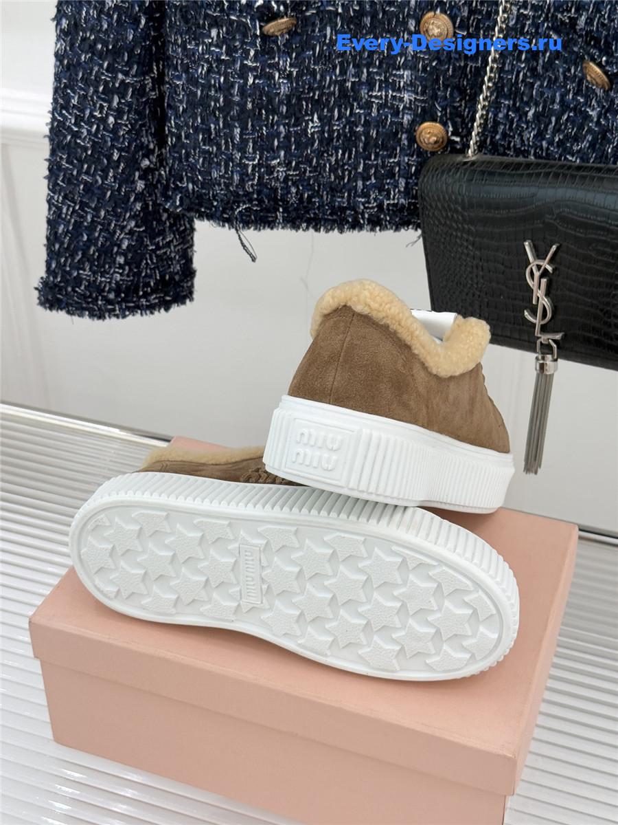 Miu Miu Desert Beige Suede And Shearling Sneakers