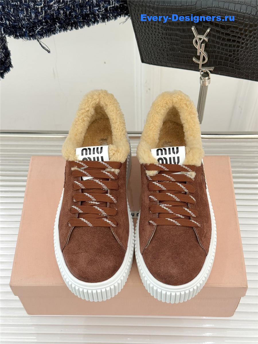 Miu Miu Brown Suede And Shearling Sneakers