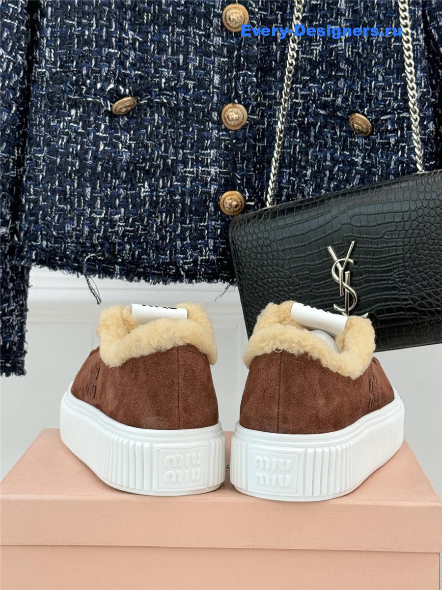Miu Miu Brown Suede And Shearling Sneakers
