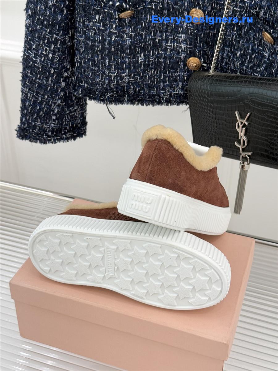 Miu Miu Brown Suede And Shearling Sneakers