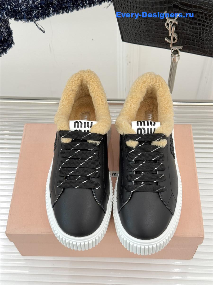 Miu Miu Black Leather And Shearling Sneakers