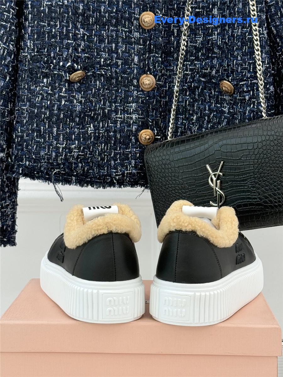Miu Miu Black Leather And Shearling Sneakers