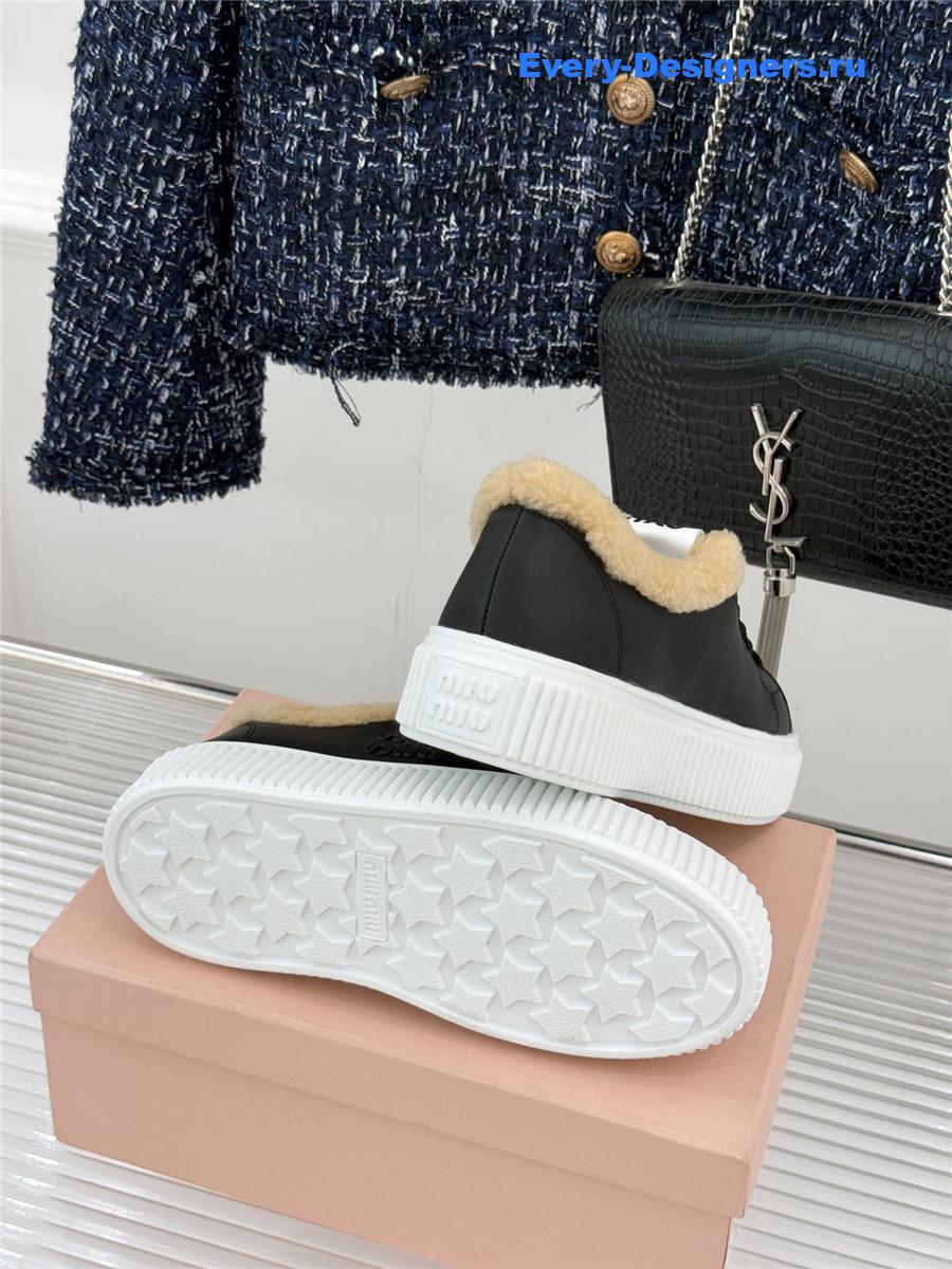 Miu Miu Black Leather And Shearling Sneakers