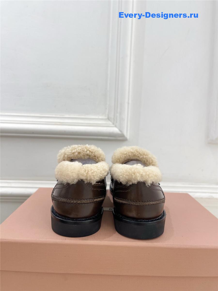 Miu Miu Ebony Bleached Leather Shearling Penny Loafers