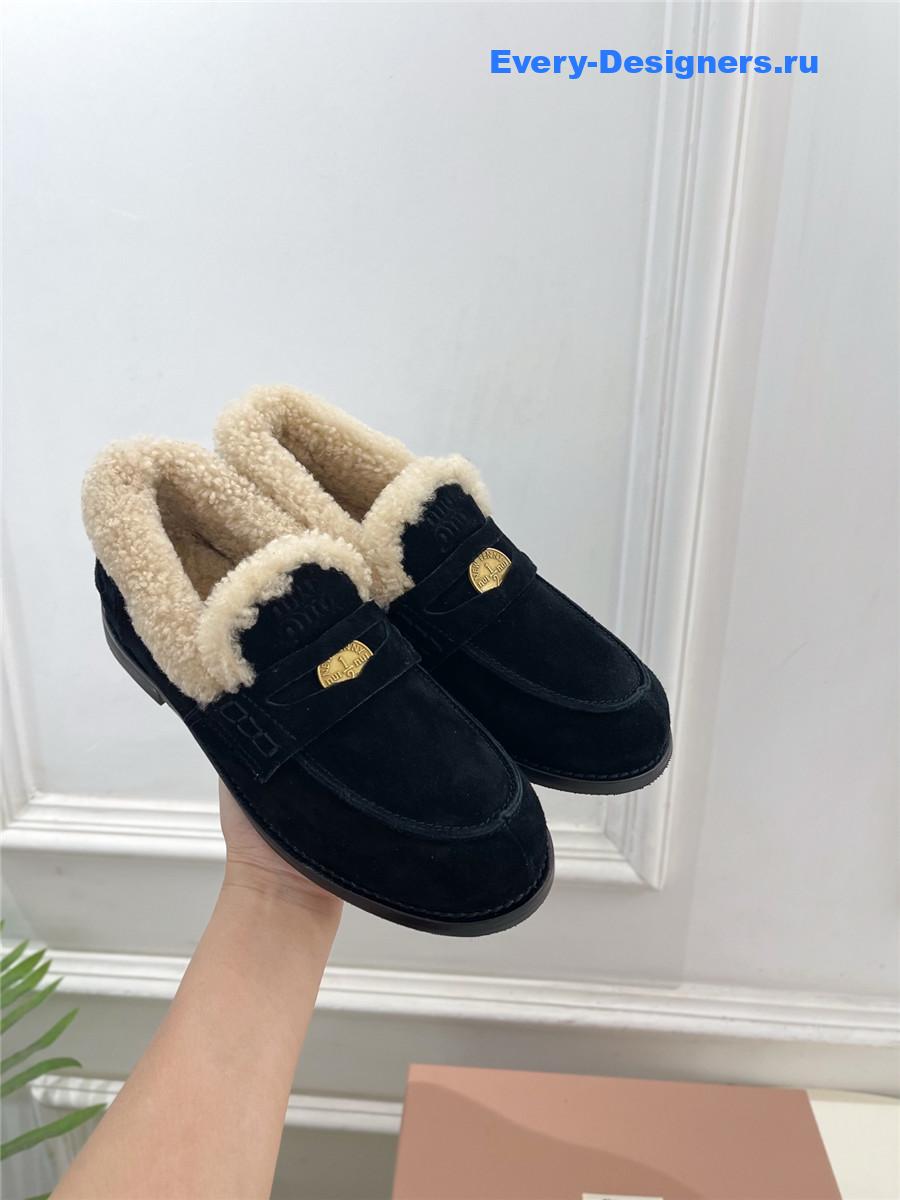 Miu Miu Black Leather Shearling Loafers