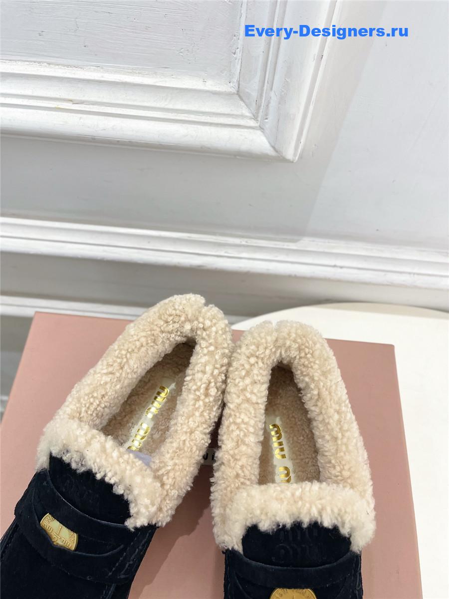 Miu Miu Black Leather Shearling Loafers