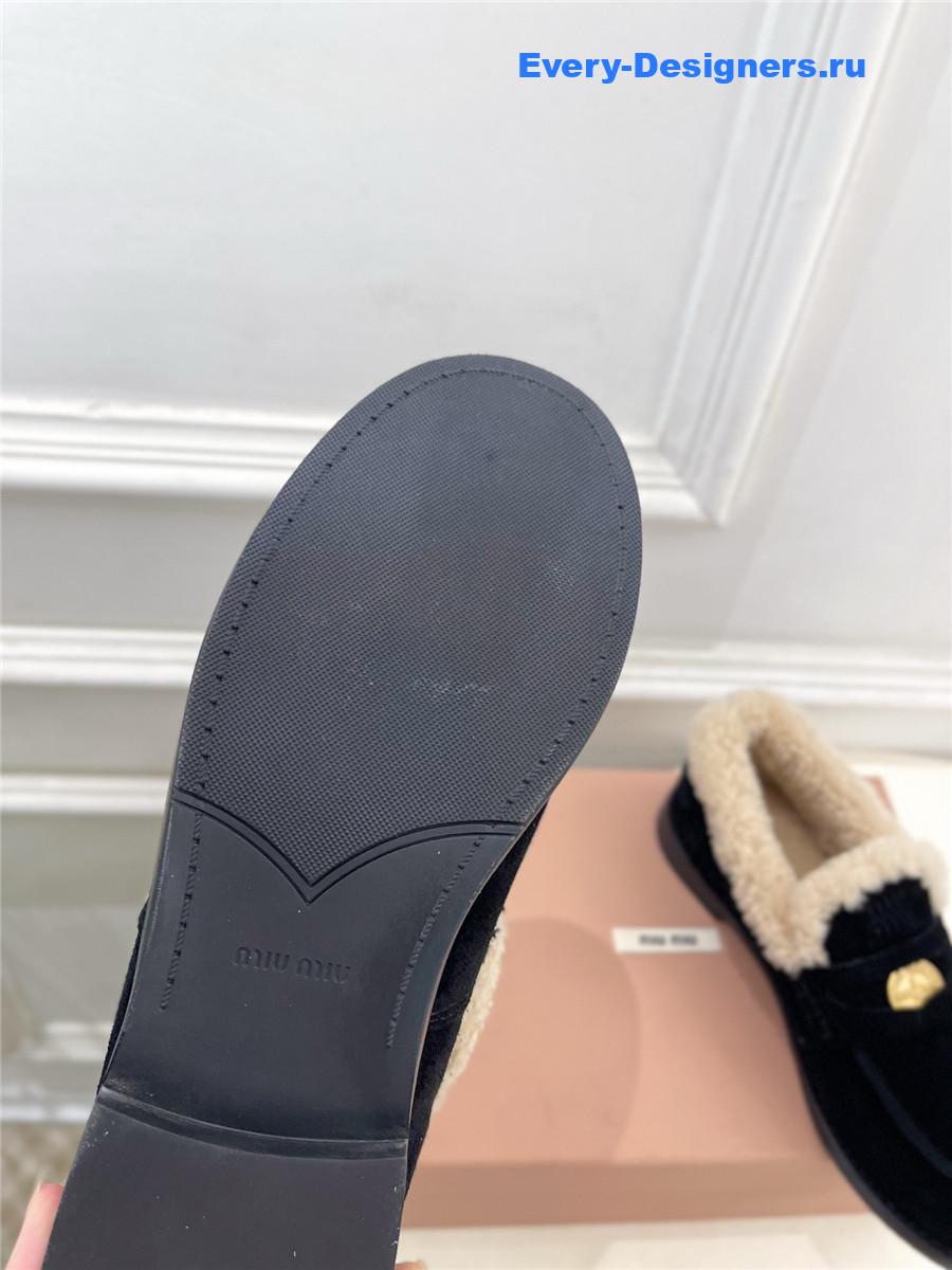 Miu Miu Black Leather Shearling Loafers