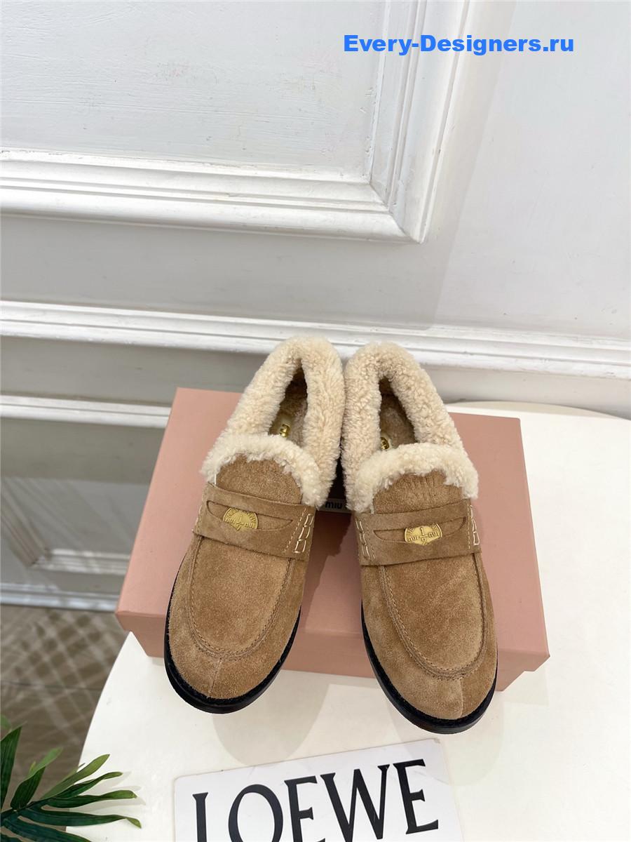 Miu Miu Brown Leather Shearling Loafers