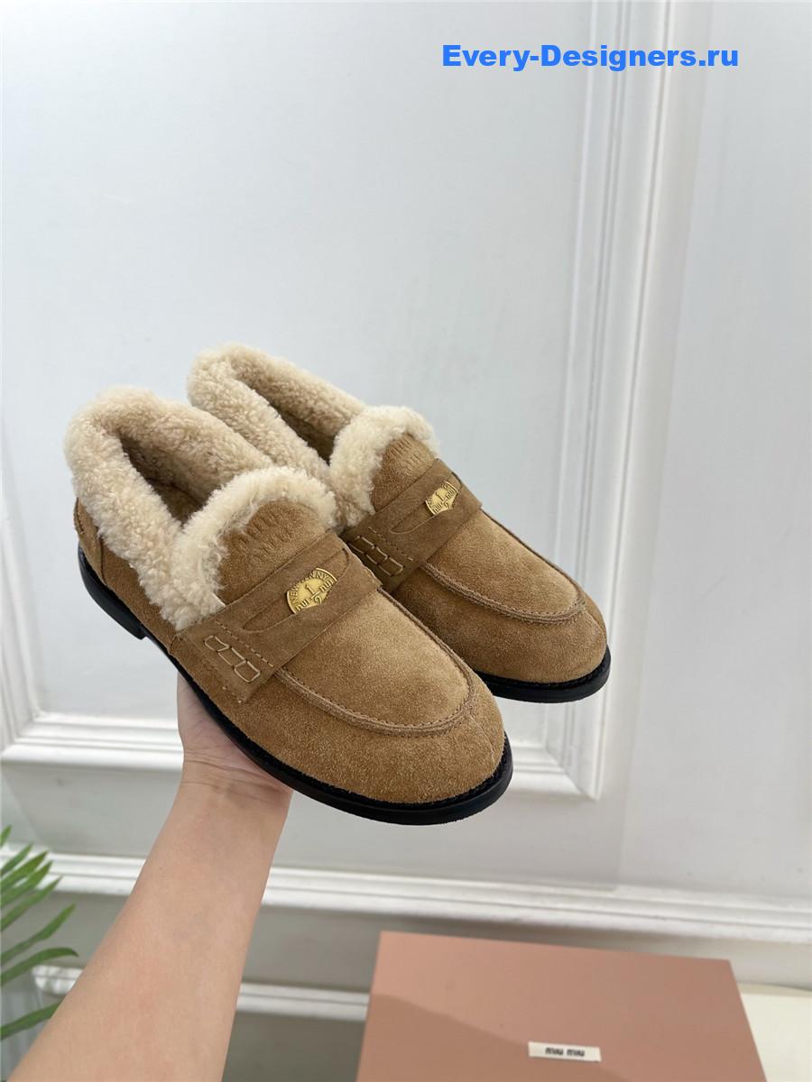 Miu Miu Brown Leather Shearling Loafers