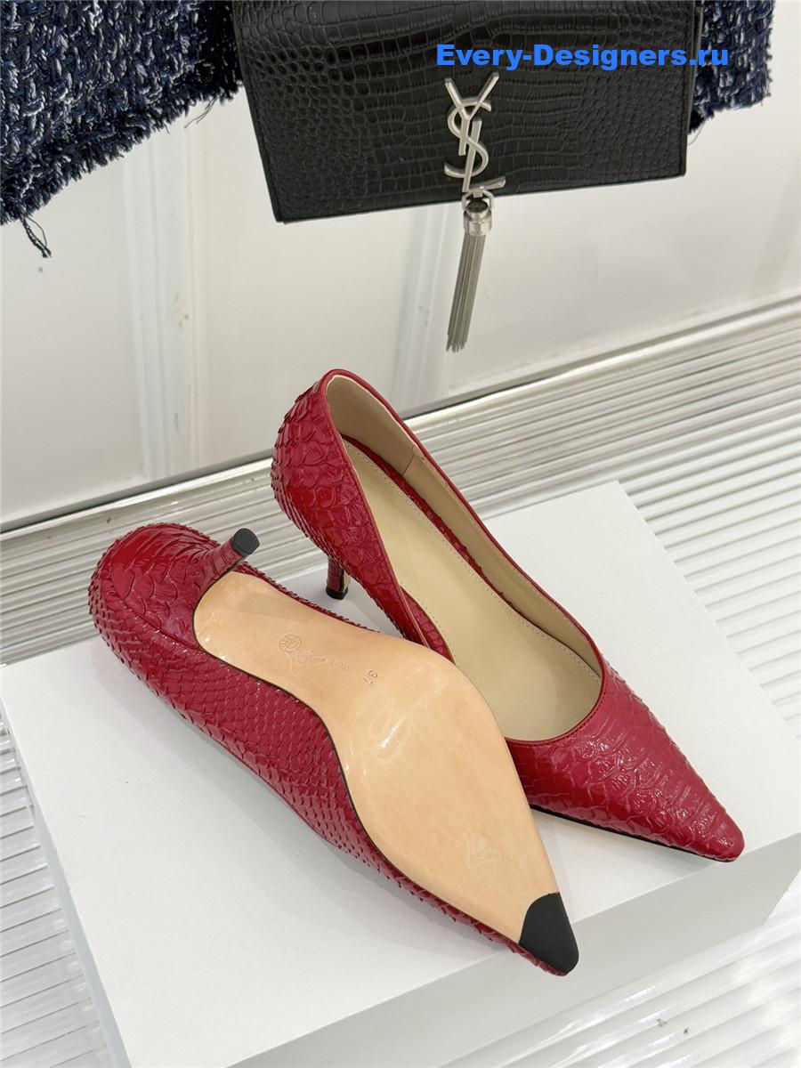 The R0w fuchsia liisa python almond kitten heel pump