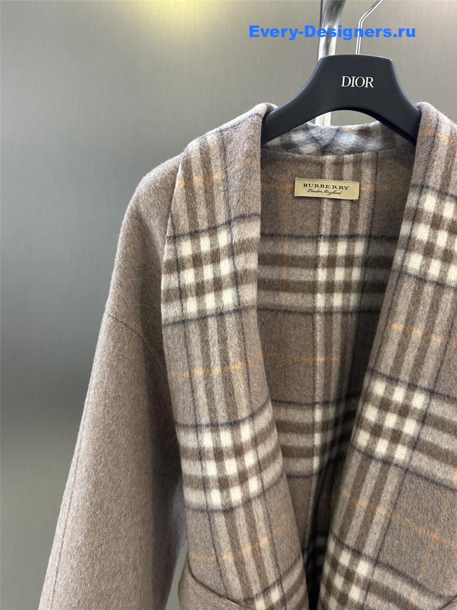 Bv*b*rry classic fox fur check wool coat